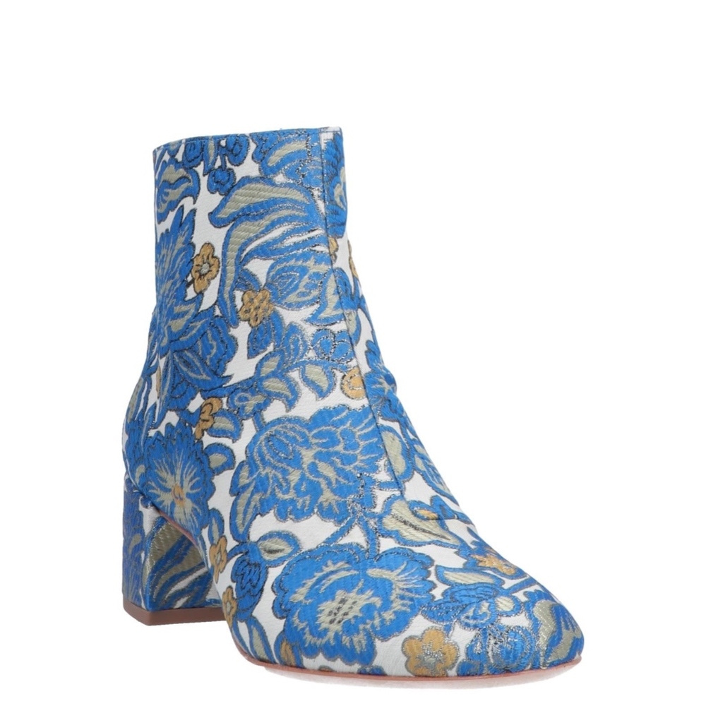 NEW! TORY BURCH Ankle Boot GO GO Blue Gold Brocade NIB - Picture 4 of 8